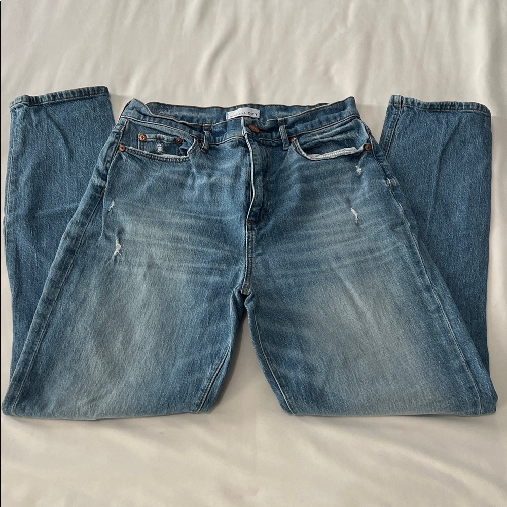 LOFT Distressed High Waist Boyfriend Jeans